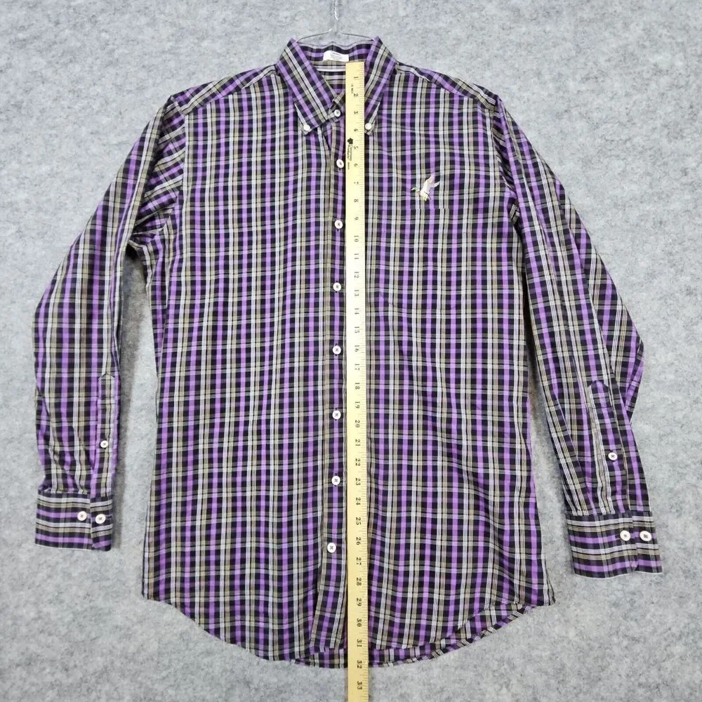 Peter Millar Men's Dress Shirt Size Medium Embroidered Duck Purple‎ & Gray Plaid